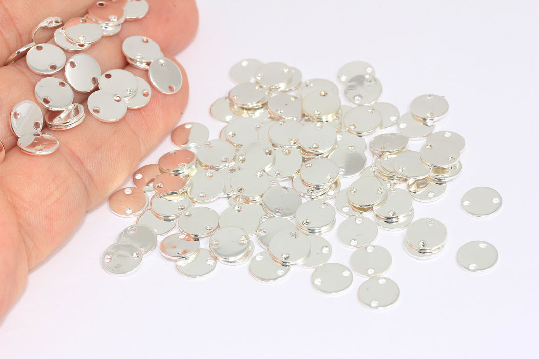 8mm Rhodium Plated Coins, Round Disc, Two Hole Coins, CR76