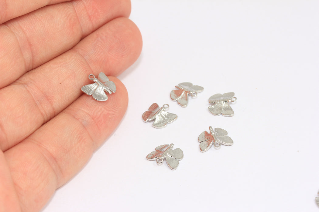 9x10 mm Rodyum Kaplama Kelebek Charm, Mini Kelebek Bileklik Charm'ları, MBGCR211