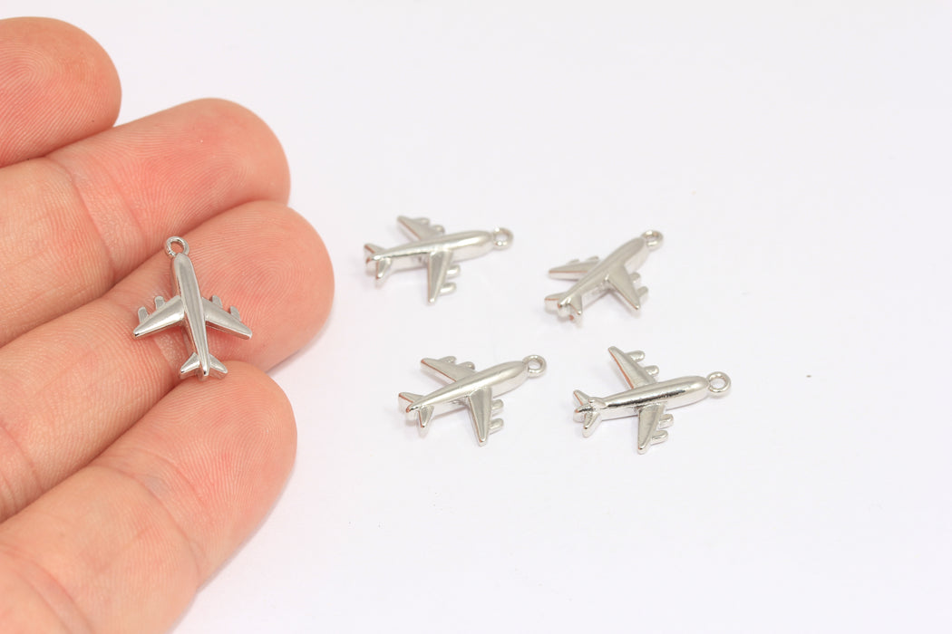 13x15mm Rhodium Plated Plane Pendant, Airplane Charms, Airplane Pendant, CR216