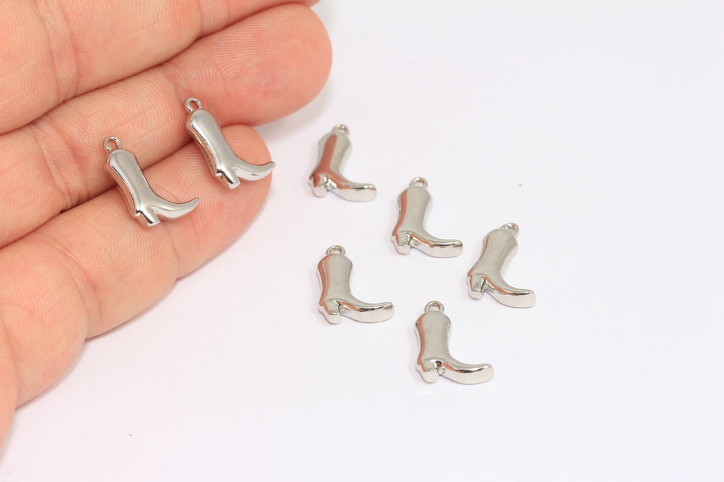 10x12mm Rhodium Plated Boot Charms, Cowboy Necklace, Western Cowboy Boot Pendant, CR213