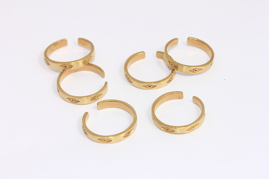 17-18mm Raw Brass Eye Rings, Evil Eye Ring, Linear Band Rings, CR212