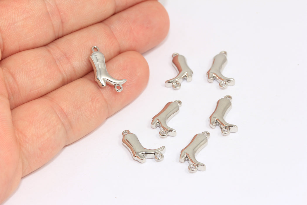 4x14mm Rhodium Plated Cowboy Boot Connector, Western Cowboy Pendant, CR201