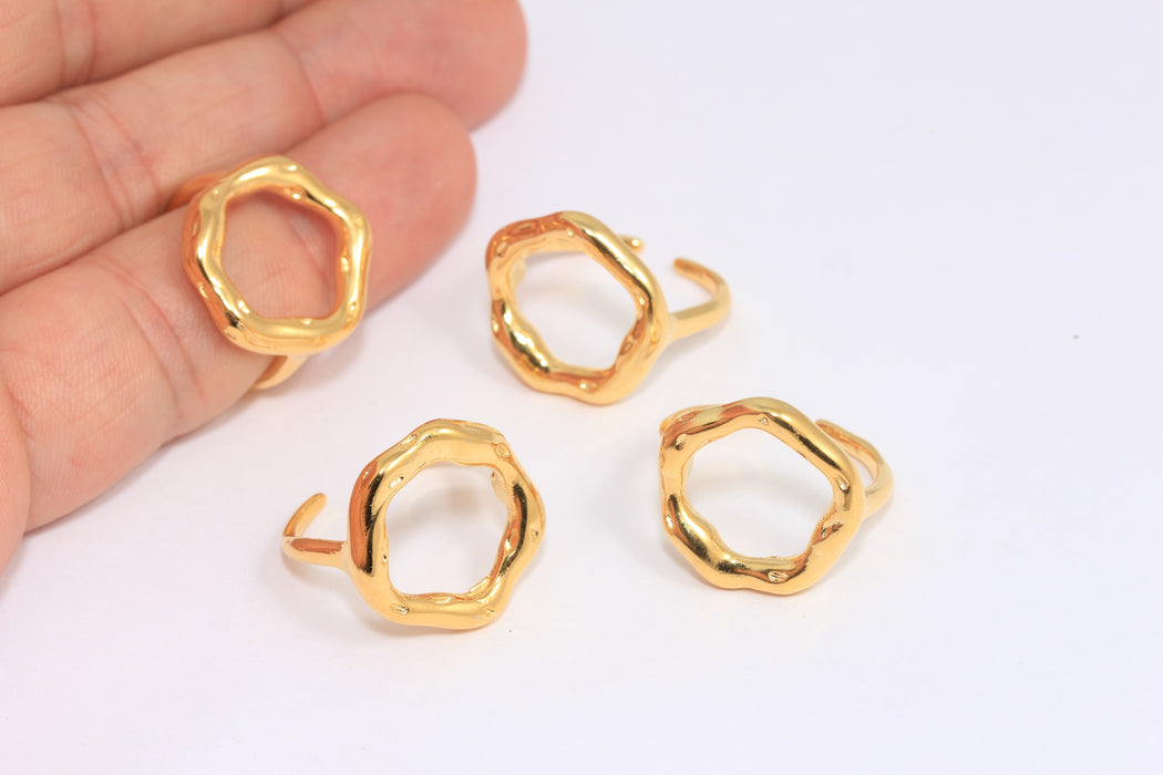 17-18mm 24k Shiny Gold Open Circle Irregular Ring, Textured Ring, CR204