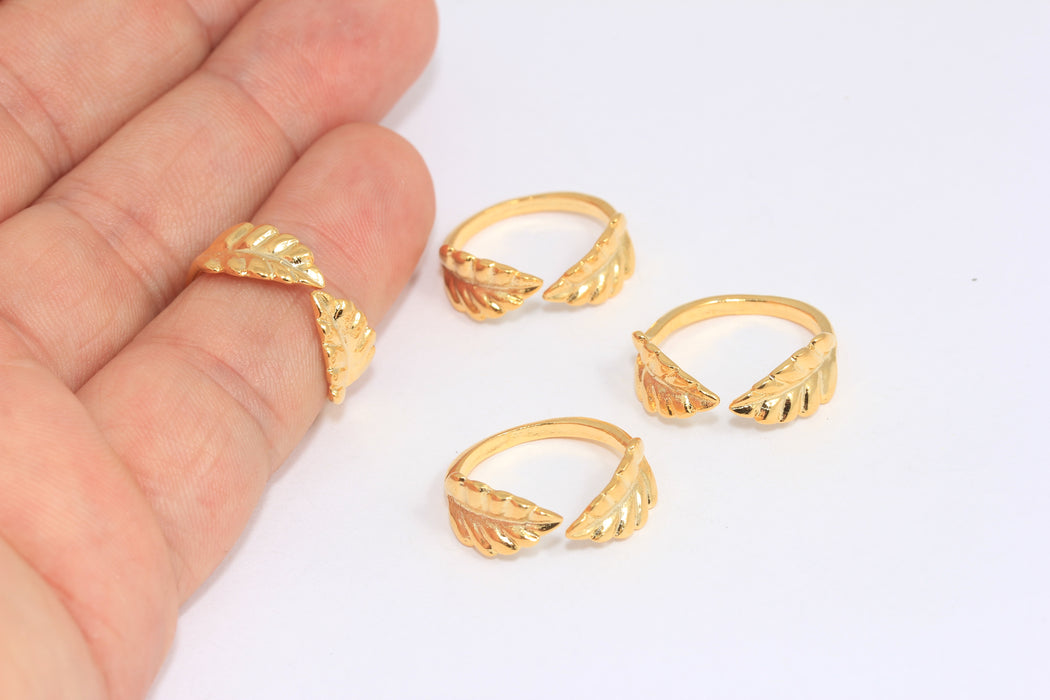 16mm 24k Shiny Gold Flower Rings, Gold Plated Leaf Ring, Open Laurel Ring, CR206