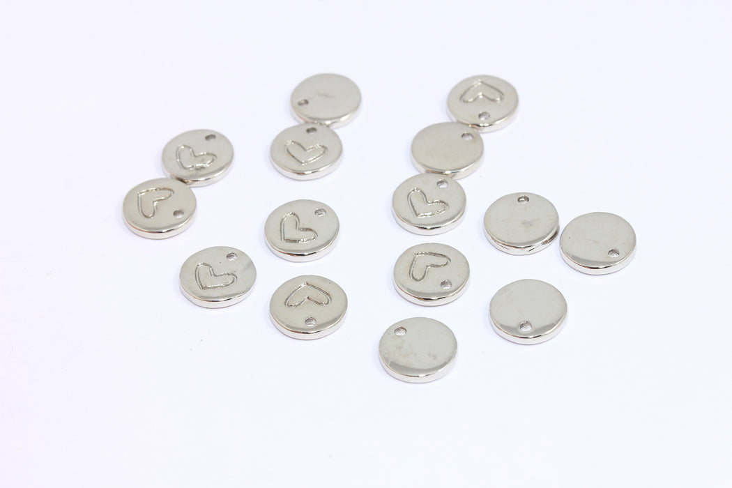 10mm Rhodium Plated Heart Charms, Heart Coin Beads, Mini Heart Charms, BXB437-4