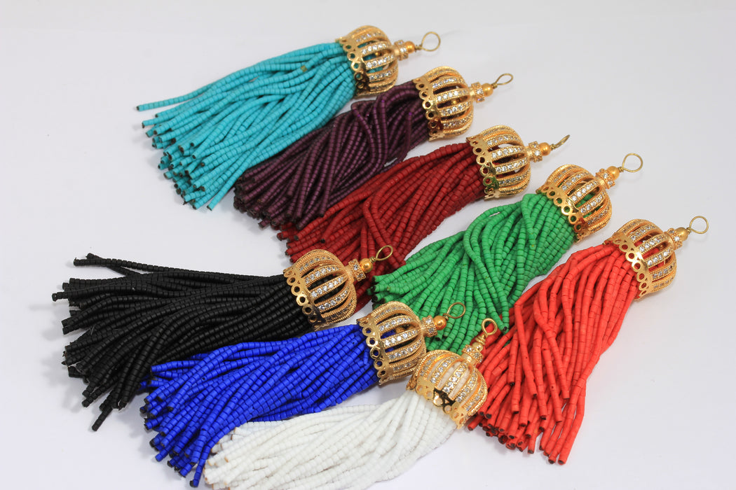 CZ Bead Tassels, Optional Bead Color Afghan Tassels
