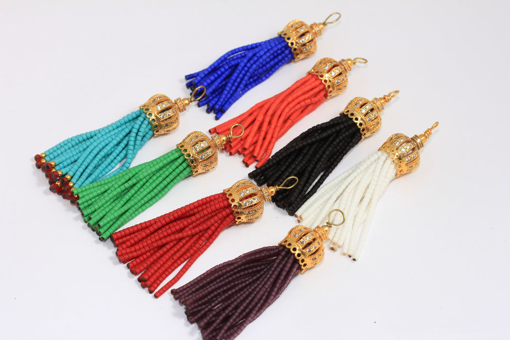 CZ Bead Tassels, Optional Bead Color Afghan Tassels