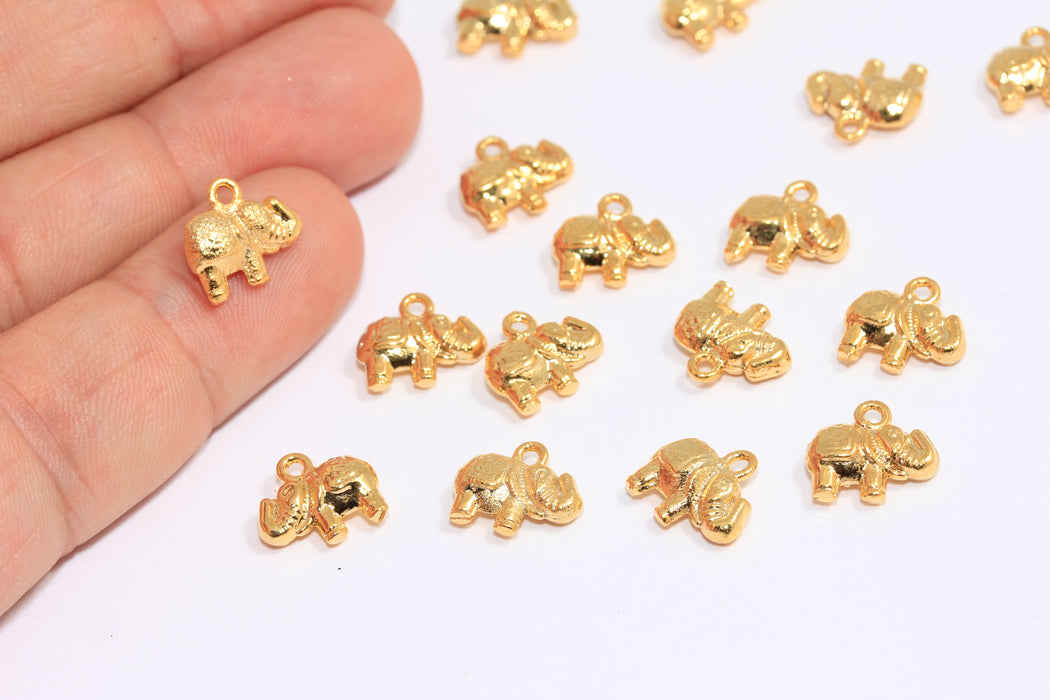10x11mm 24k Shiny Gold Elephant Beads, Elephant Charm, CR208-2