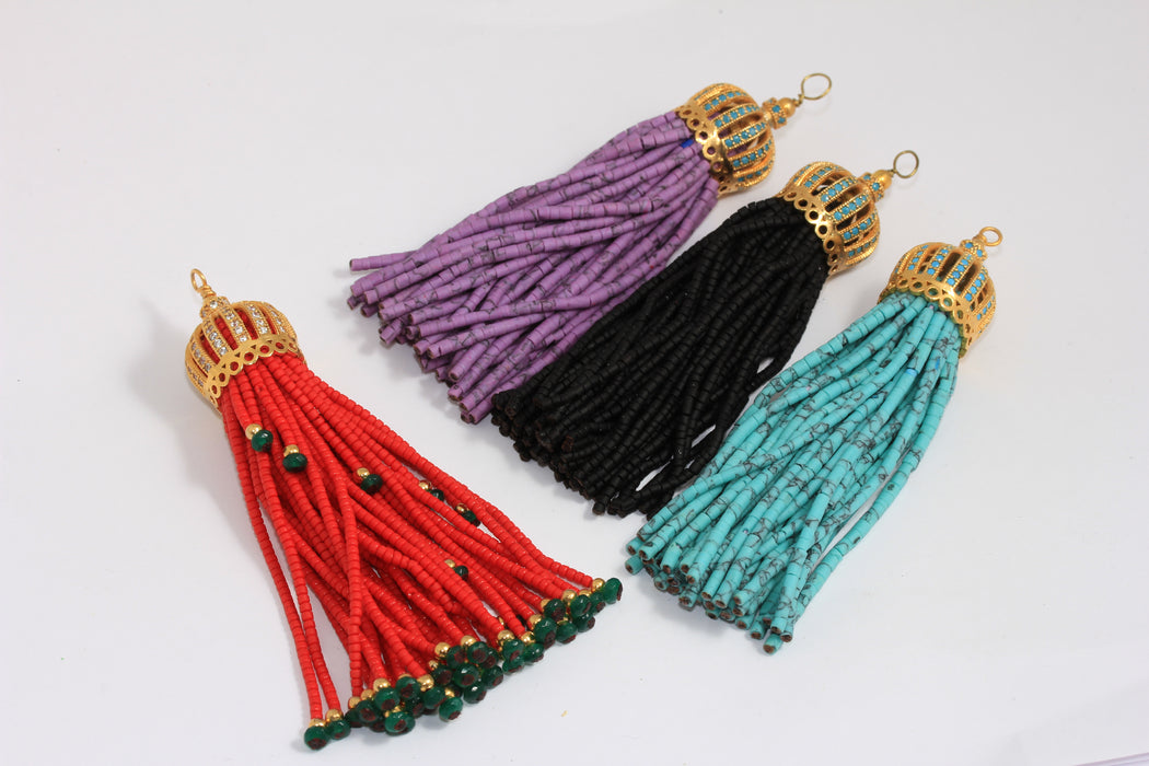 CZ Bead Tassels, Optional Bead Color Afghan Tassels