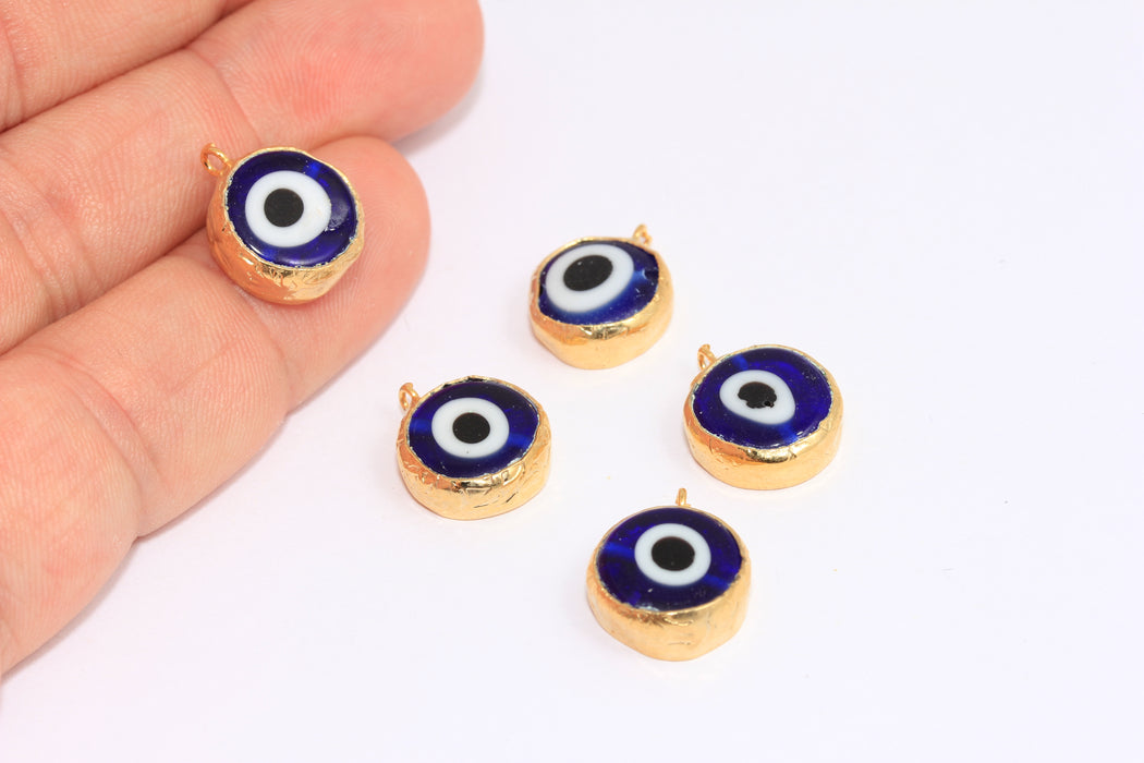 12 mm 24 ayar Parlak Altın Nazar Boncuğu, Mavi Nazar Boncuğu Tılsımları, Damla Nazar Boncuğu Emaye Tılsımlar, XP260