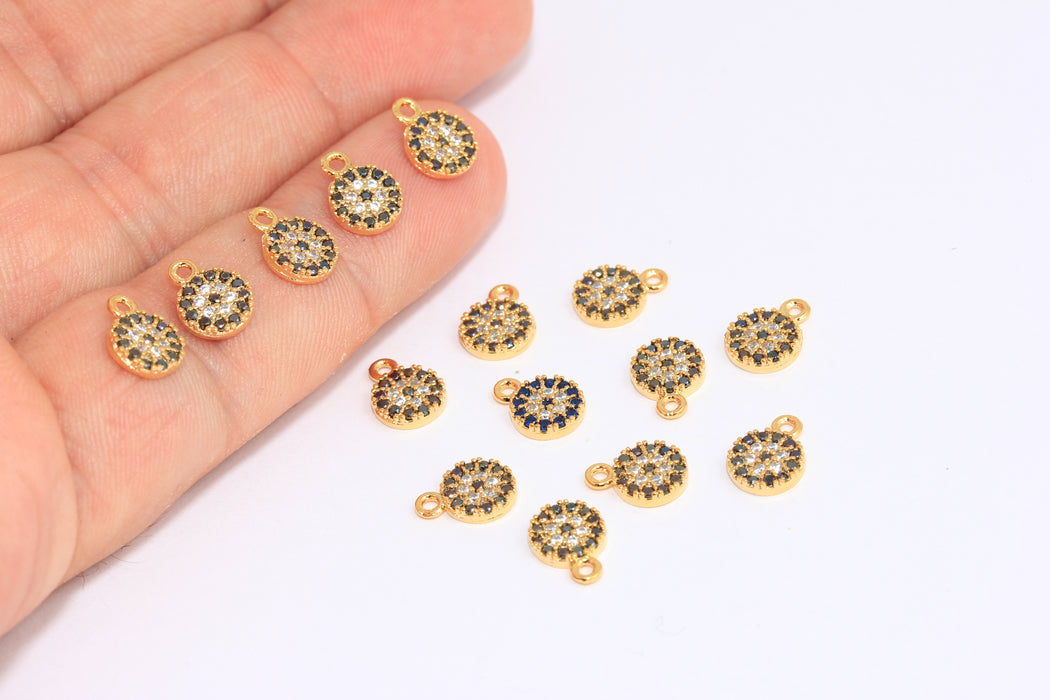 7x10mm 24 ayar Parlak Altın Nazar Boncuğu, Siyah Taşlı Mikro Döşeme Nazar Boncuğu Damlası, XP245