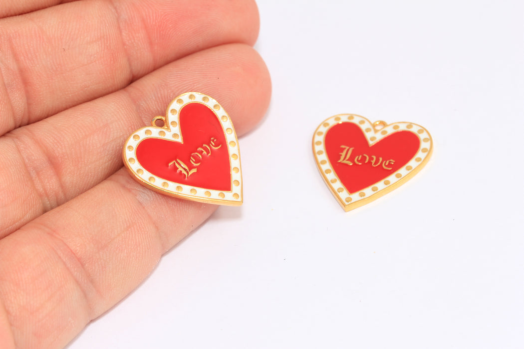 Ciondolo a forma di cuore in oro lucido 24k da 22 mm, ciondolo a forma di medaglione d'amore in smalto, XP153