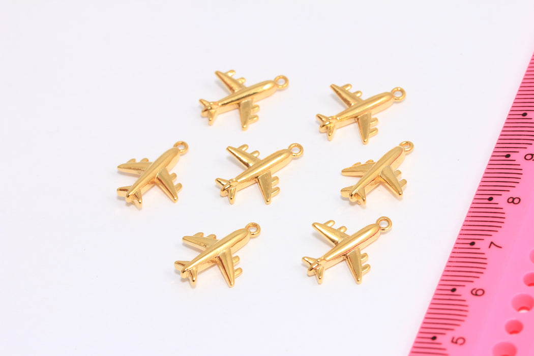 13x15mm 24k Shiny Gold Plane Pendant, Airplane Charms, Bracelet Beads, Airplane Pendant, XP397