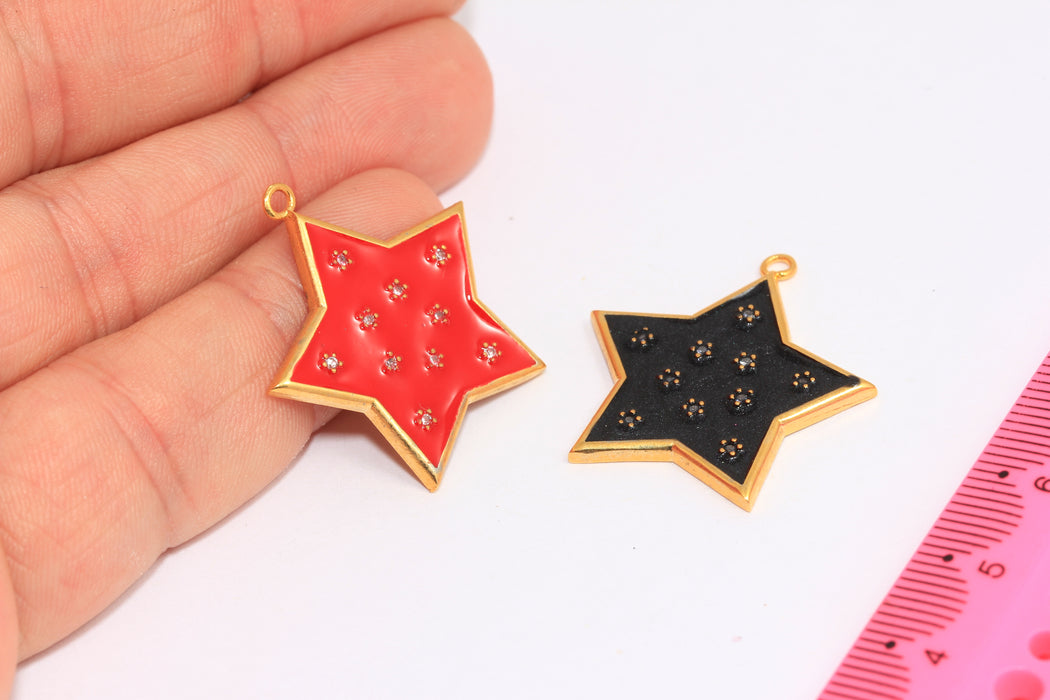 27x29mm 24 Ayar Parlak Altın CZ Yıldız Kolye, Mine Yıldız Takılar, XP39