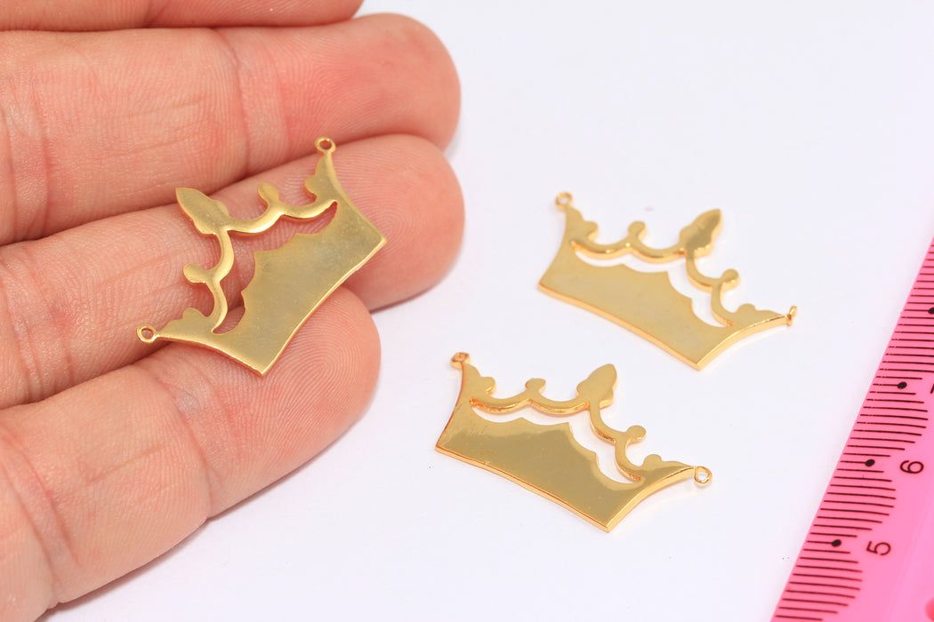 Perline a forma di corona in oro lucido 24k da 18x30 mm, ciondoli a forma di corona, ciondolo per collana a forma di corona, XP115
