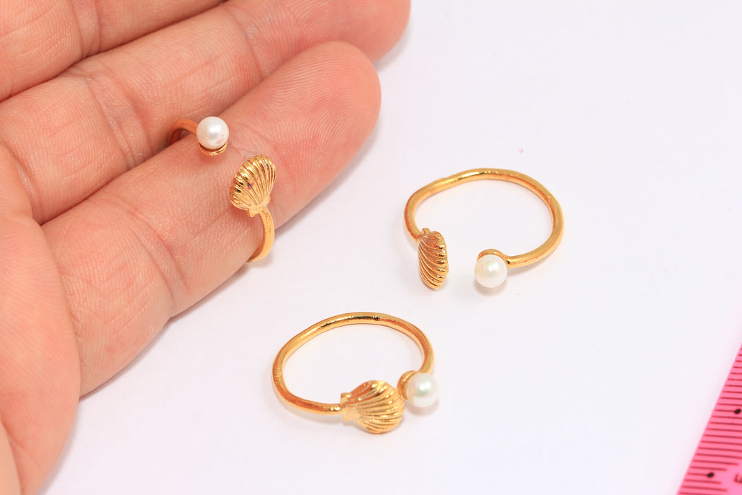 17-18mm 24k Shiny Gold Shell Rings, Adjustable Ring Settings, XP173