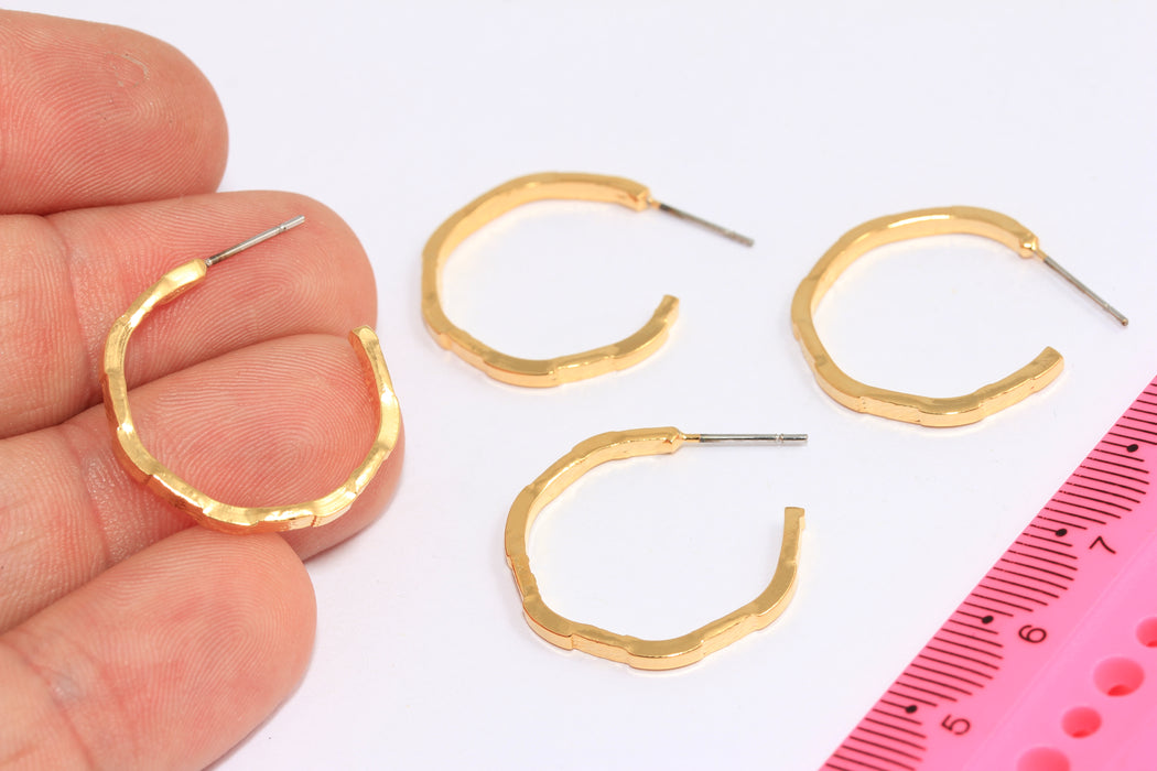 Hammered Hoop Earrings, Midi Gold Hoops