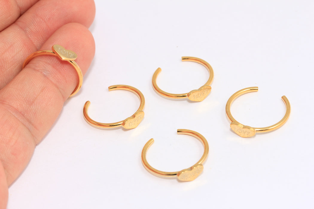 16-17mm 24k Shiny Gold Love Rings, Tiny Heart Shaped Ring, XP309