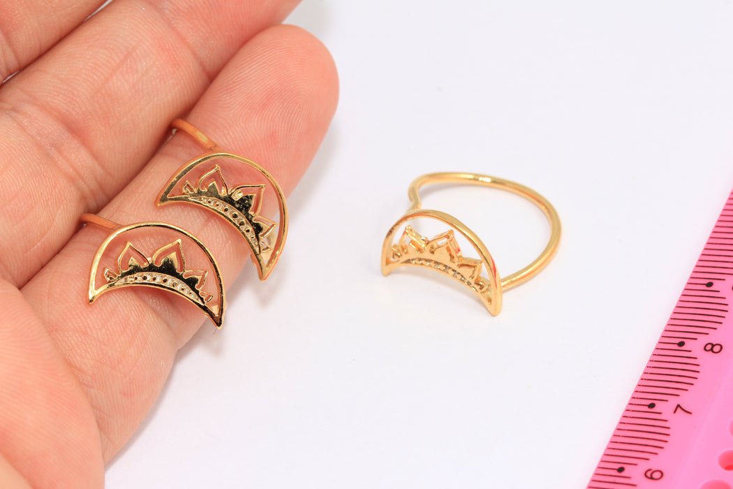 18mm 24k Shiny Gold Moon Ring, Crescent Moon Ring, Crown Ring, Queen Rings, XP261