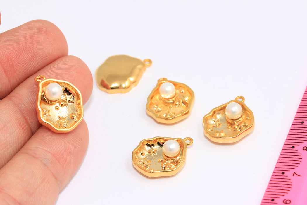 Ciondolo a forma di conchiglia in oro lucido 24k da 15x17 mm, ciondolo a forma di conchiglia, perla in conchiglia, XP37