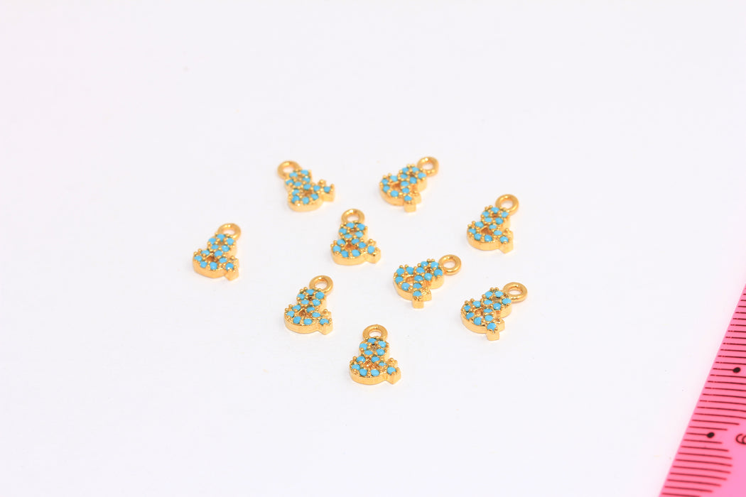 5x8mm 24 ayar Parlak Altın CZ Ampersand Charm ve İşareti, Mikro Döşeme Turkuaz Taş Ampersand Harfi, XP379