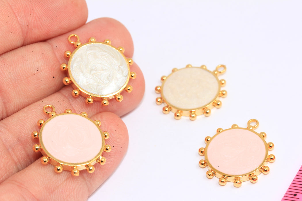 22 mm 24 ayar Parlak Altın Güneş Kolye Ucu, Güneş Kolye Madalyon Kolye Ucu, İsteğe Bağlı Emaye Renkli Güneş Takıları, XP