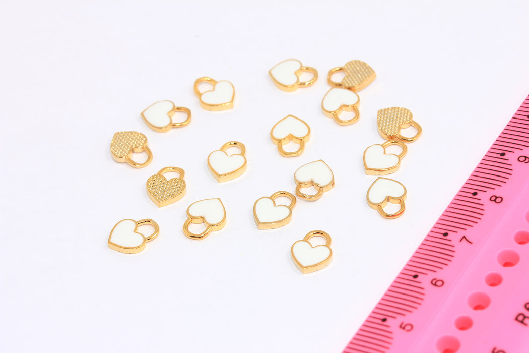 Ciondolo a forma di cuore in oro lucido 24k 7x9 mm, ciondoli a forma di cuore in smalto bianco, ciondoli per collana a forma di cuore, XP273