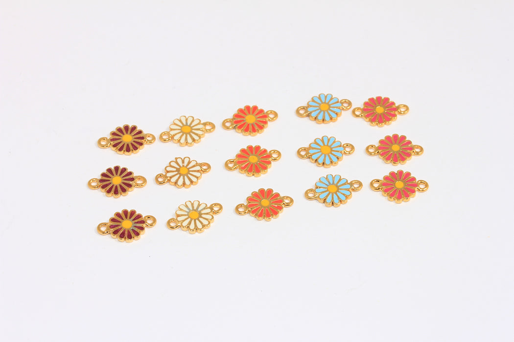 9,5mm 24k Shiny Gold Daisy Charm, Enamel Flower Connector Beads, XP