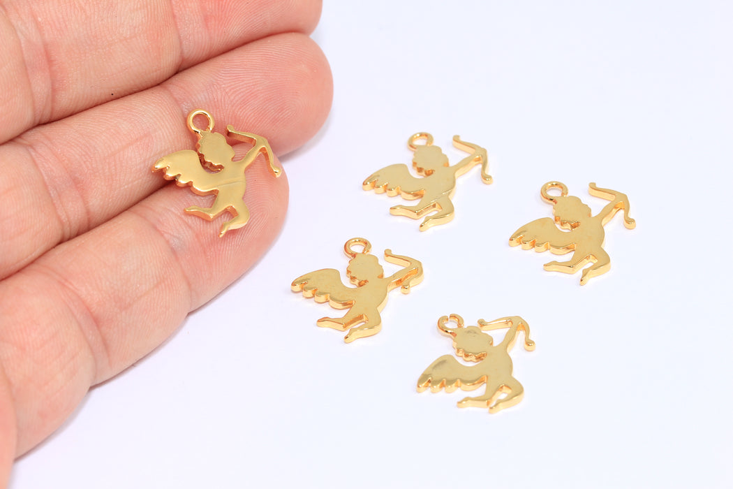 Ciondolo a forma di angelo in oro lucido 24k da 14x18 mm, angelo Cupido con perline a forma di freccia, ciondoli a forma di angelo dell'amore, XP171