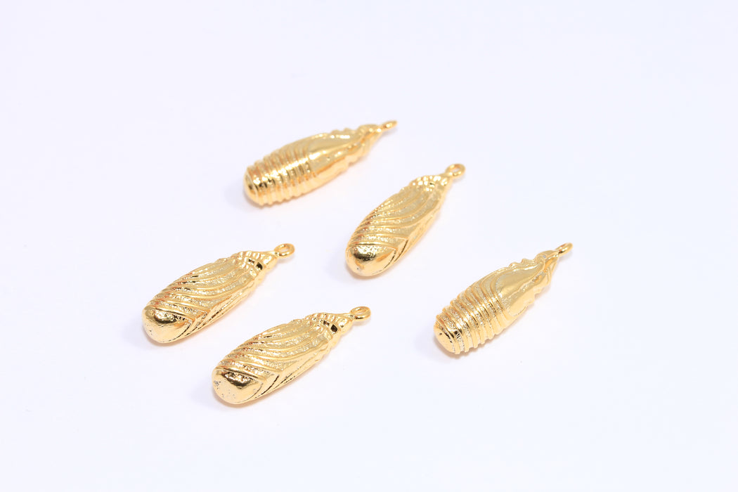 Ciondolo a forma di conchiglia in oro lucido 24k, 7x25 mm, perline a forma di conchiglia a goccia, animali marini, XP252