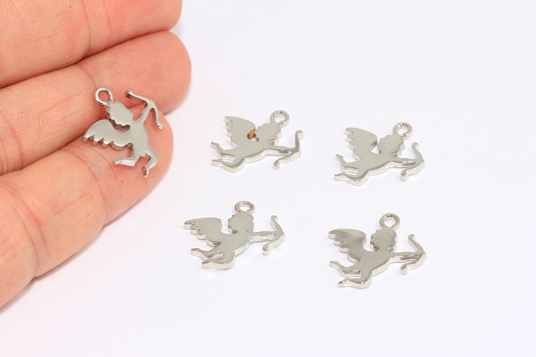 14x18mm Rhodium Plated Angel Charm, Cupid Angel With Arrow Beads, Angel Of Love Charms, XP123