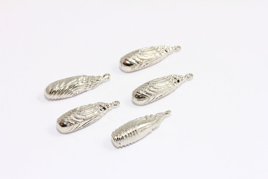 7x25mm Rhodium Plated Sea Shell Charm, Drop Seashell Beads, Sea Animals, XP218