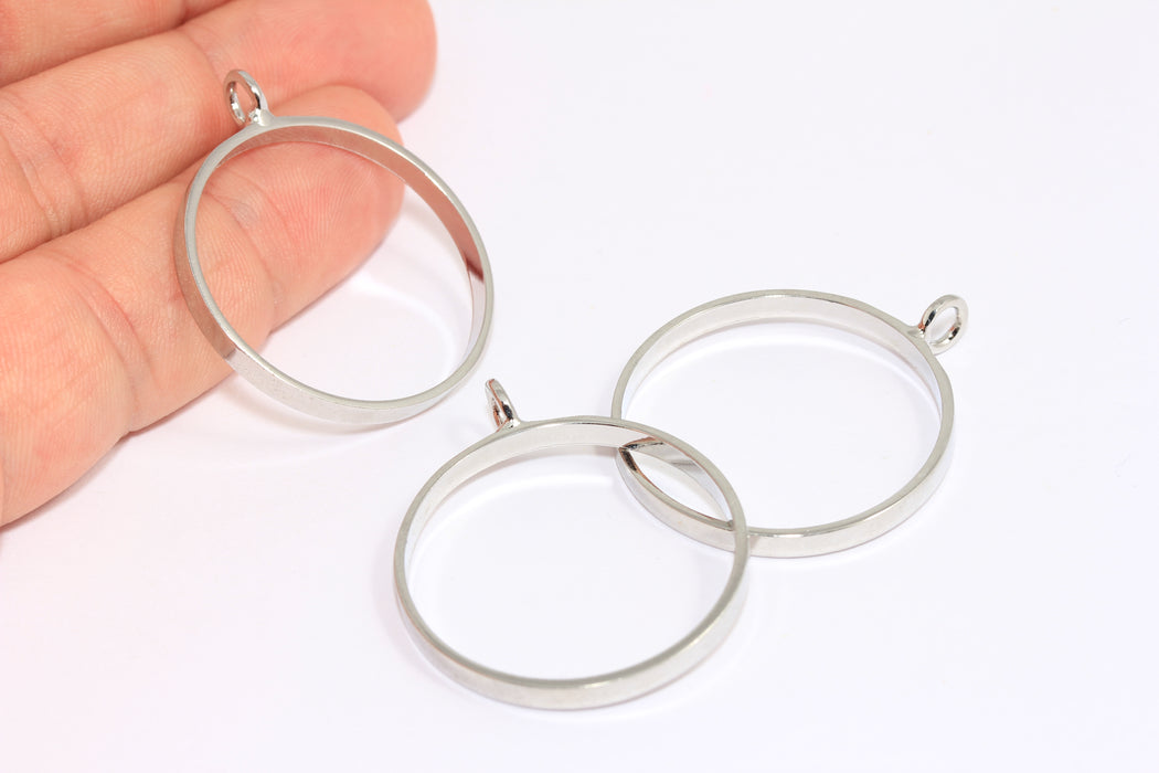 30 mm Rodyum Kaplamalı Halka Bağlantısı, Yuvarlak Çerçeve Ayarları, Kolye Bağlantısı, XP416