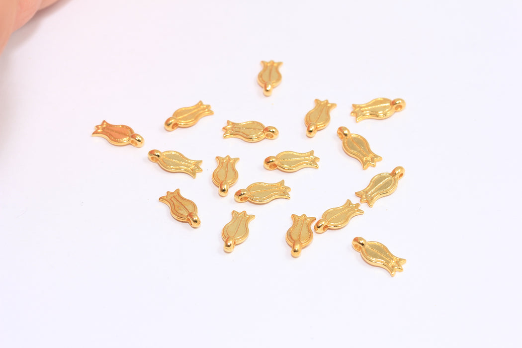 Ciondolo a forma di tulipano in oro lucido 24k 4x8 mm, ciondoli a forma di fiore di tulipano, mini ciondoli per bracciale, BRT198