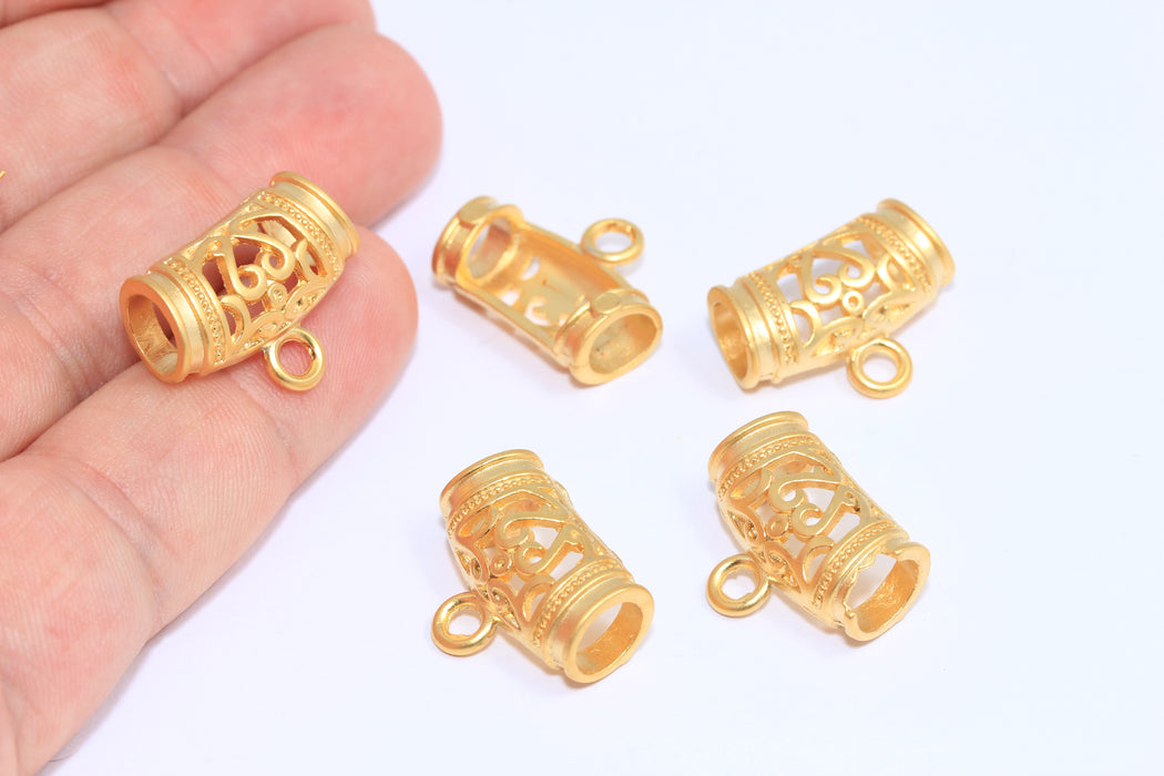 24k Matt Gold Pendant Bail, Collar Tubes, Choker Settings, Filigree Pendant Bail, BRT125