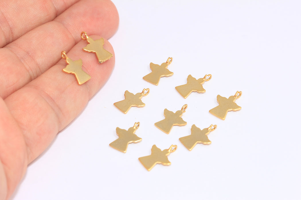 Ciondolo a forma di angelo in oro opaco 24k da 10x13 mm, piccolo ciondolo a forma di angelo, gioielli a forma di angelo, BRT255