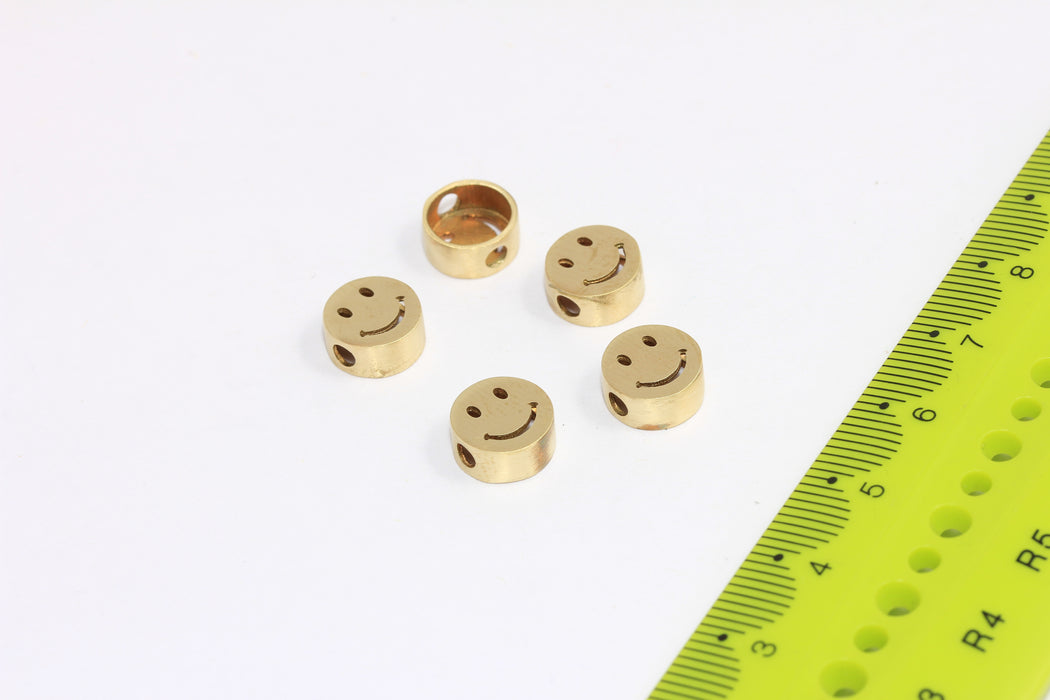 9mm Raw Brass Smile Charms, Smile Bracelet Beads, FRB82
