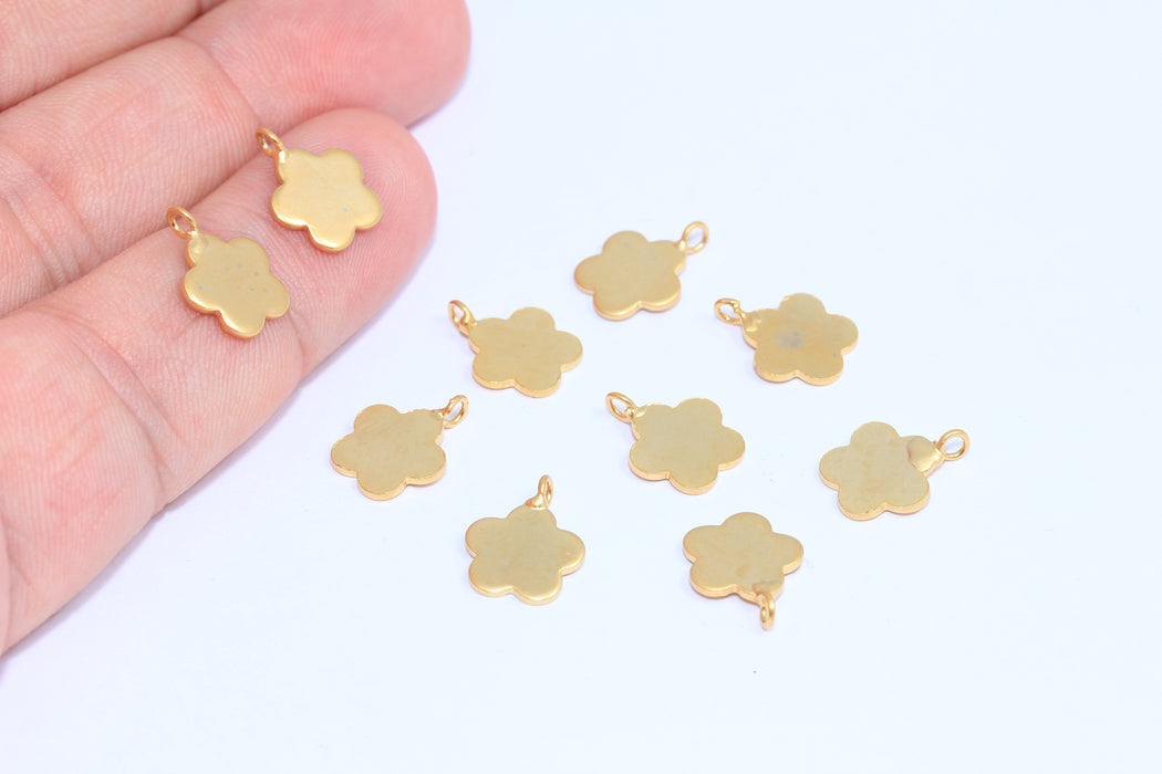 9,5mm 24k Matt Gold Plated Flower Charms, Clover Pendant, Daisy Charm, Flower Bracelet, BRT249