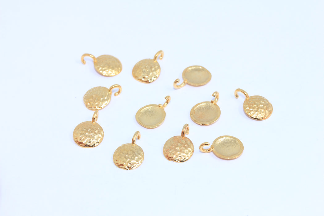 9x13mm 24k Shiny Gold Coin Charms, Hammered Disc Beads, Hammered Drop Coin Beads, BRT114