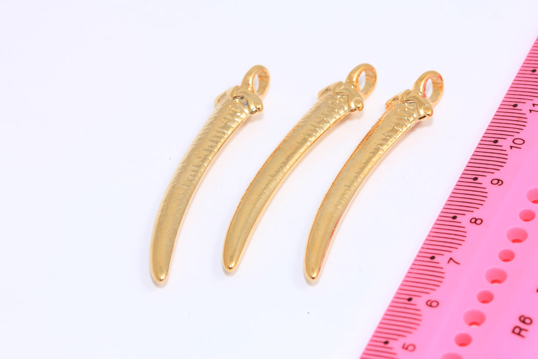 Ciondoli a forma di zanna in oro lucido 24k, 4x56 mm, ciondoli avorio, ciondoli a forma di denti di animale, BRT201