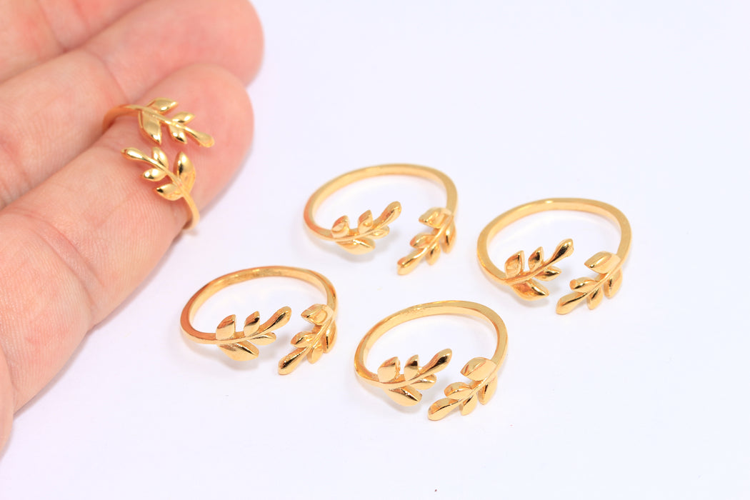 16-17mm 24k Shiny Gold Leaf Rings, Open Laurel Rings, BRT280