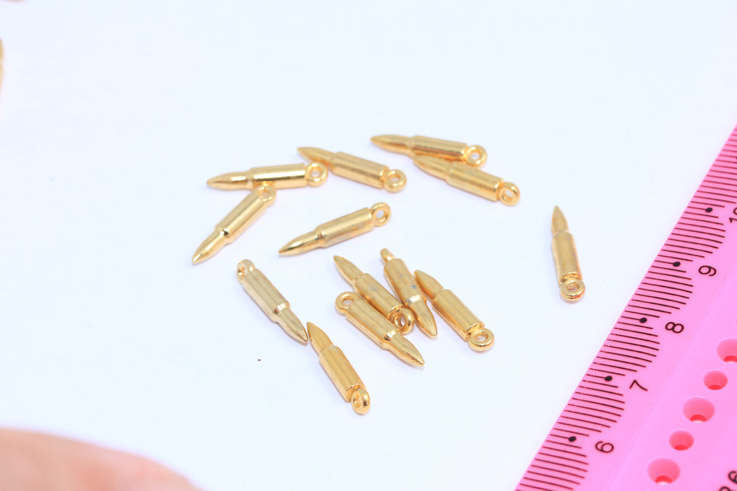 Ciondoli a forma di punta in oro lucido 24k, 3x15 mm, ciondoli a forma di proiettile, ciondoli per collane da uomo, perline a forma di proiettile, BRT76