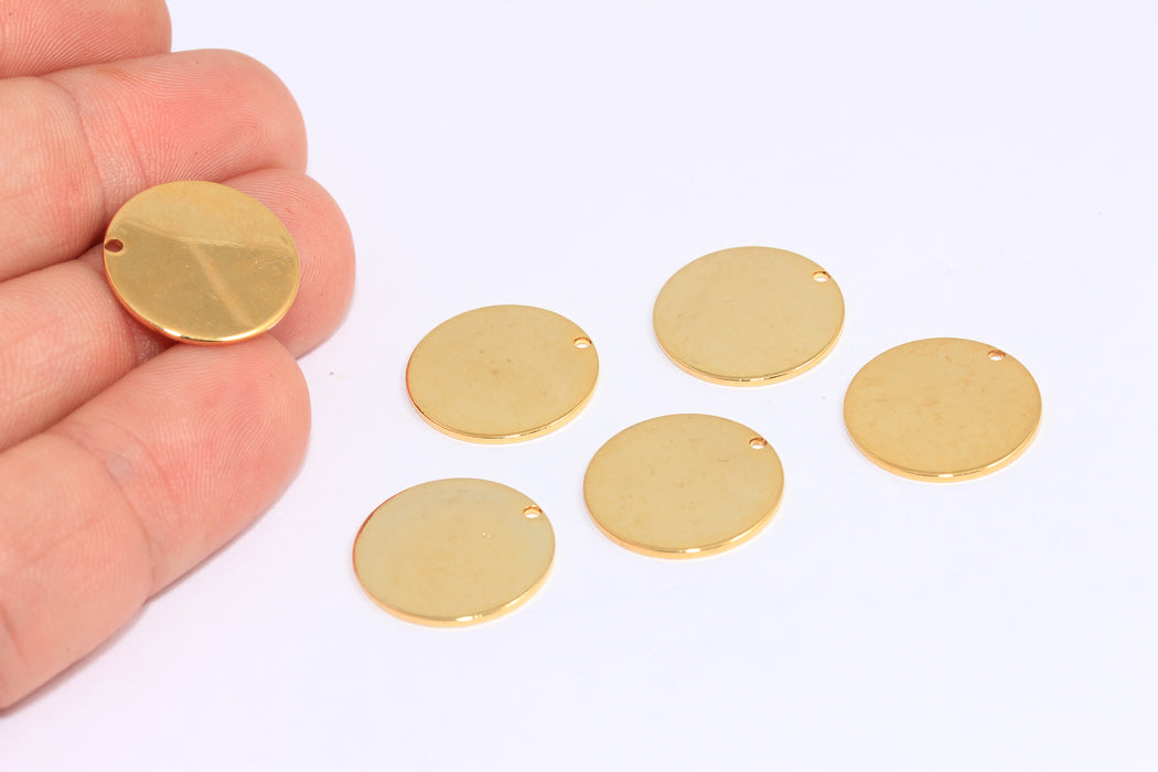 17mm 24k Shiny Gold Coins, Disc Charms, Stamping Tag, Bracelet Coins, BRT191