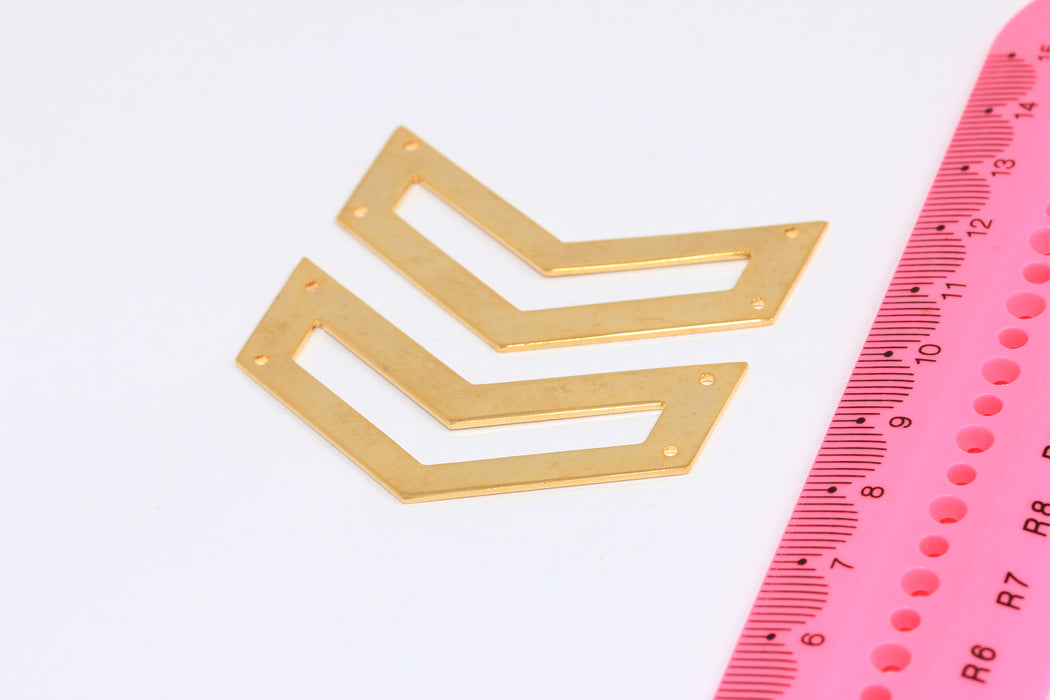 Ciondolo a forma di chevron placcato oro lucido 24k, 15x50 mm, ciondolo a forma di chevron a due fori, BRT29