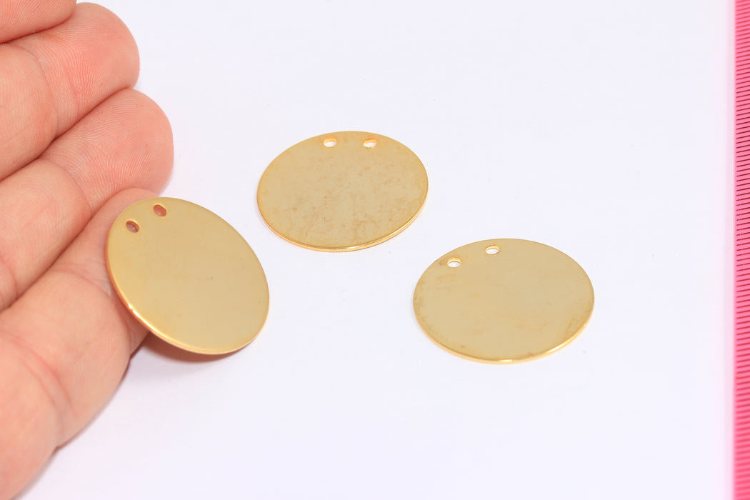 25mm 24k Shiny Gold Stamping Discs, Stamping Blanks, Two Hole Coins, Stamping Tag, BRT117