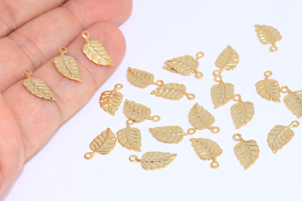 Ciondoli in foglia d'oro lucido 24k 7x10 mm, mini perline a forma di foglia, BRT329