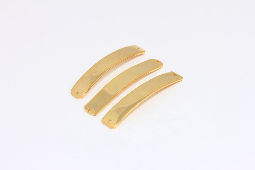 8x44mm 24k Shiny Gold Plated Curved Bar, Bracelet Connector, Nameplate Bar, Bracelet Cuff, BRT425