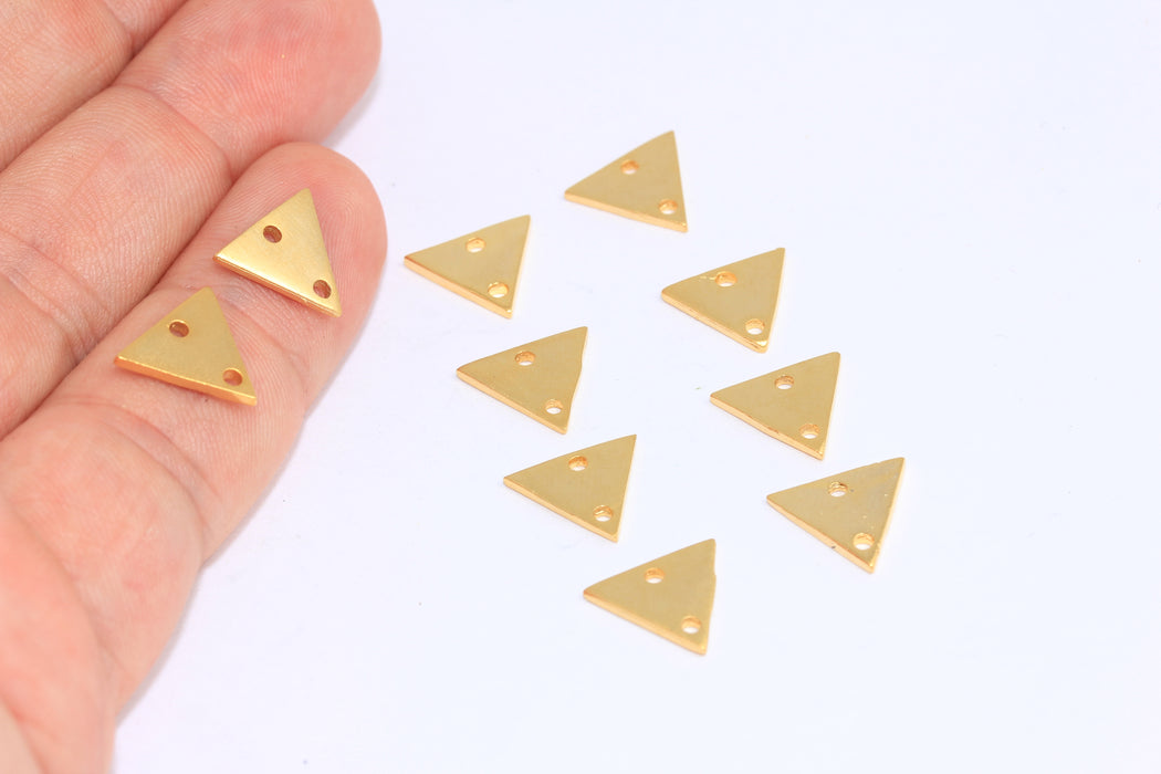 Ciondoli triangolari in oro opaco 24k da 10 mm, ciondolo triangolare, ciondoli con connettore a due fori, BRT374