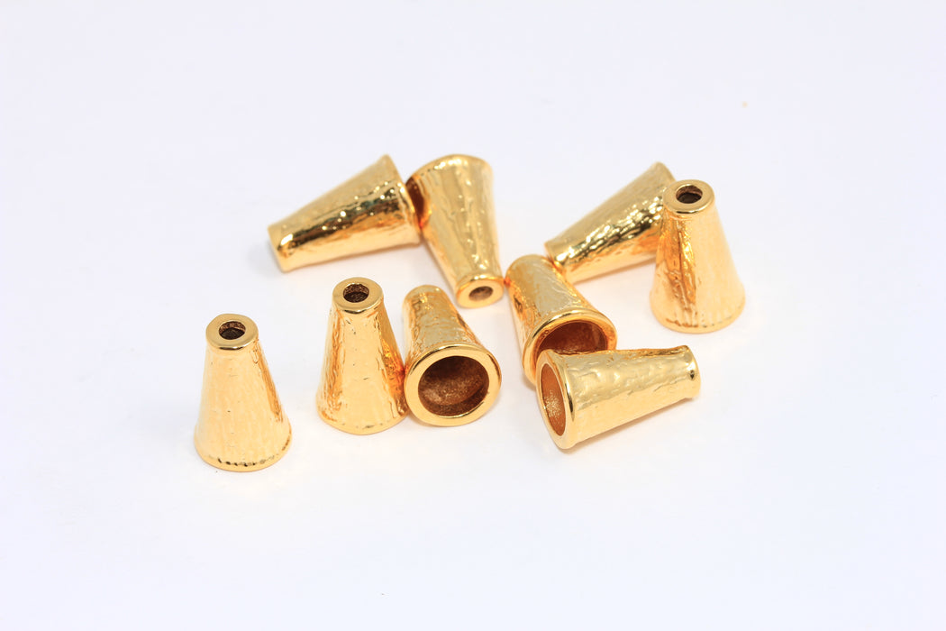 Cappucci per perline coniche in oro lucido 24k 8x16 mm, misura interna 8 mm, punta per cordoncino, nappine, BRT311