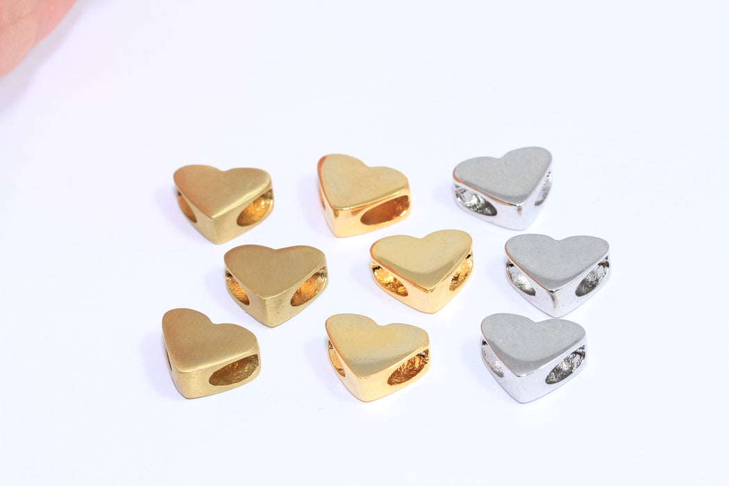 Large Hole Beads, Heart Coin Charm, Optional Color Heart Charm